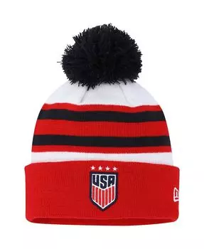 Мужская белая вязаная шапка USWNT Team с манжетами и помпоном New Era