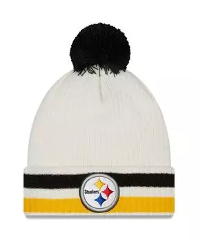 Мужская белая вязаная шапка в стиле ретро Pittsburgh Steelers с манжетами и помпоном New Era