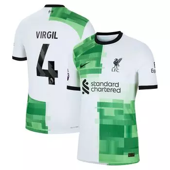 Мужская белая выездная футболка Virgil van Dijk Liverpool 2023/24 Authentic Player Nike