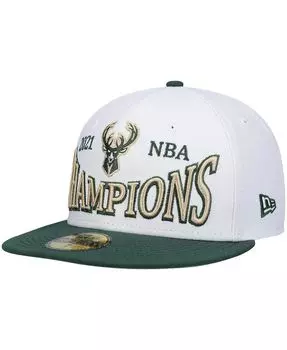 Мужская белая, желто-зеленая шляпа Milwaukee Bucks Arch Champs 59Fifty. New Era