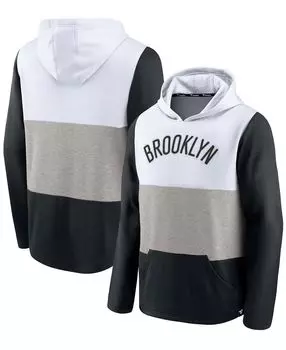Мужская бело-черная худи brooklyn nets linear logo comfy colorblock tri-blend pullover hoodie Fanatics, мульти