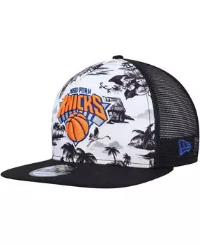 Мужская бело-черная кепка New York Knicks в тон Palm Trees Trucker 9FIFTY Snapback New Era