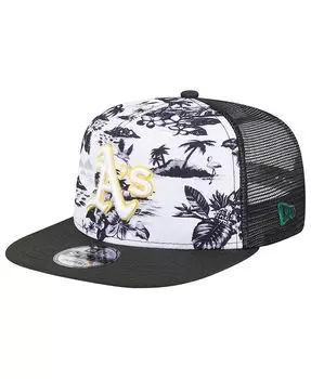Мужская бело-черная кепка Oakland Athletics Vacay 2.0 A-Frame Trucker 9FIFTY Snapback New Era