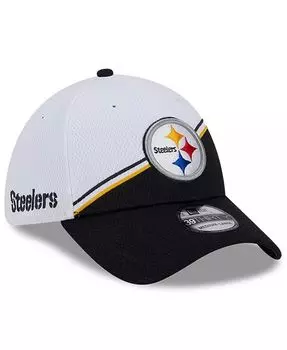 Мужская бело-черная кепка Pittsburgh Steelers 2023 Sideline 39THIRTY Flex New Era, белый