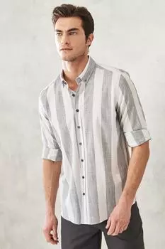 Мужская бело-черная приталенная рубашка с узким воротником на пуговицах из 100% хлопка AC&Co/Altnyldz Classics AC&Co Altinyildiz Classics, белый