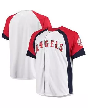 Мужская бело-красная майка Los Angeles Angels Big and Tall с цветными блоками и полной застежкой Profile, белый