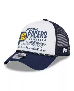 Мужская бело-темно-синяя кепка в форме буквы А-Frame 9FORTY Trucker с принтом Burnout Indiana Pacers NBA All-Star Game 2024 New Era, белый