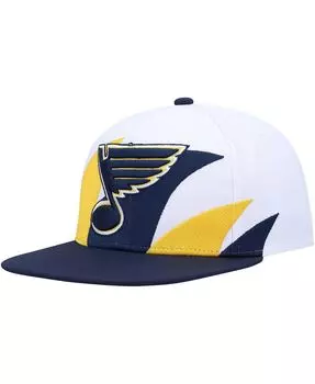 Мужская бело-темно-синяя шляпа St. Louis Blues в винтажном стиле с застежкой Sharktooth Mitchell & Ness