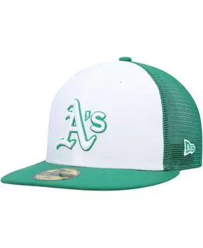 Мужская бело-зеленая кепка Oakland Athletics 2023 для тренировки мяча на поле 59FIFTY. New Era
