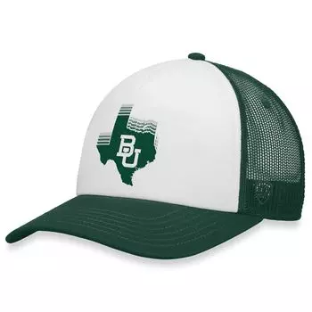 Мужская бело-зеленая кепка Top of the World Baylor Bears Tone Down Trucker Snapback