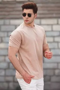 Мужская бежевая базовая футболка 5268 MADMEXT