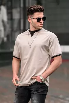 Мужская бежевая базовая футболка 5859 MADMEXT