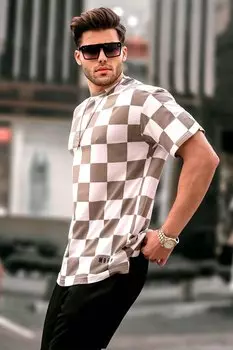 Мужская бежевая футболка с рисунком 5808 MADMEXT