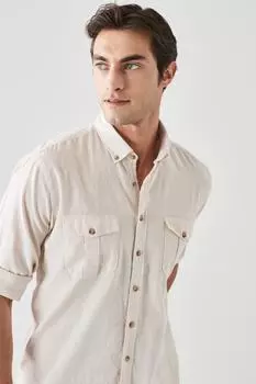 Мужская бежевая расклешенная рубашка свободного кроя из 100 % хлопка комфортного кроя AC&Co/Altnyldz Classics AC&Co Altinyildiz Classics, бежевый