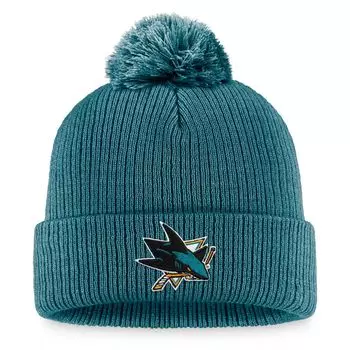 Мужская бирюзовая вязаная шапка Fanatics с манжетами и помпоном с логотипом San Jose Sharks Core Primary