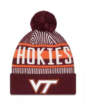 Мужская бордовая вязаная шапка с манжетами и помпоном в полоску и логотип Virginia Tech Hokies New Era, красный
