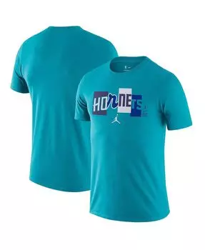 Мужская брендовая бирюзовая футболка charlotte hornets 2021/22 city edition essential wordmark collage Jordan, бирюзовый