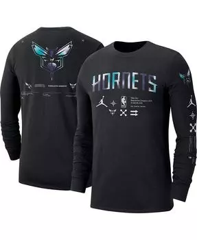 Мужская брендовая черная футболка с длинным рукавом Charlotte Hornets Essential Air Traffic Control Jordan, черный