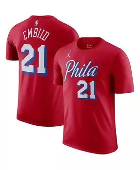 Мужская брендовая футболка Joel Embiid Red Philadelphia 76ers 2022/23 Statement Edition с именем и номером Jordan, красный