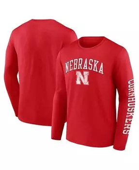 Мужская брендовая футболка Scarlet Nebraska Huskers с длинными рукавами и потертой аркой над логотипом Fanatics, красный
