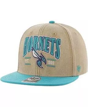Мужская брендовая мужская кепка цвета хаки/бирюза Charlotte Hornets 47 Chilmark Captain Snapback '47 Brand, коричневый