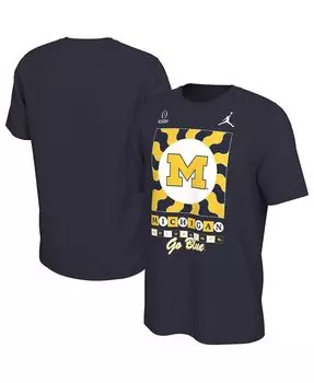 Мужская брендовая темно-синяя футболка michigan wolverines college football playoff 2022 fiesta bowl media night Jordan, синий