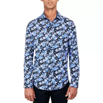 Мужская быстросохнущая рубашка с цветочным принтом на пуговицах Society of Threads, синий