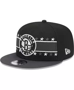 Мужская черная бейсболка Brooklyn Nets с полосками звезд 9FIFTY Snapback New Era
