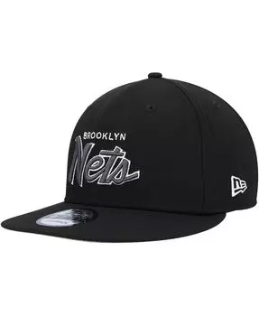 Мужская черная бейсболка Brooklyn Nets Script Up 9FIFTY Snapback New Era
