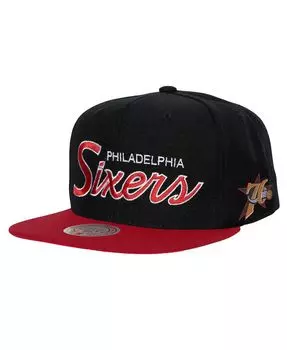 Мужская черная бейсболка Philadelphia 76ers Hardwood Classics MVP Team Script 2.0 Snapback Mitchell & Ness