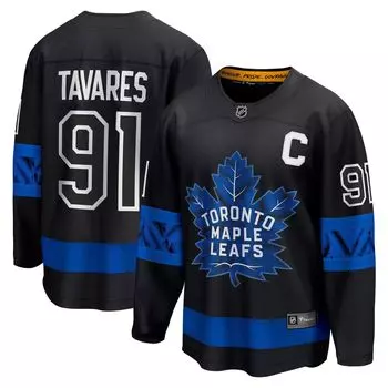 Мужская черная двусторонняя футболка с логотипом John Tavares Toronto Maple Leafs Alternate Premier Breakaway Player Fanatics