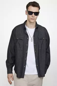 Мужская черная джинсовая рубашка с двумя карманами и клапанами Relax Fit, удобная посадка, с застежками-кнопками TUDORS