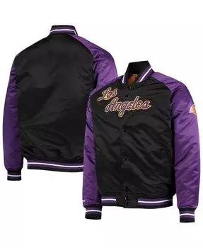 Мужская черная, фиолетовая атласная куртка los angeles lakers hardwood classics reload 3.0 raglan с застежкой на всю длину Mitchell &amp; Ness, мульти