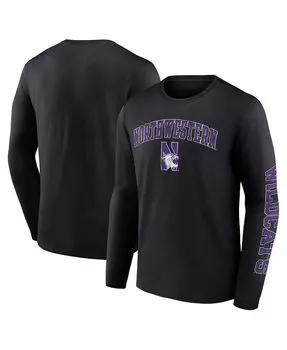 Мужская черная фирменная футболка Northwestern Wildcats с рваной аркой и логотипом с длинным рукавом Fanatics, черный