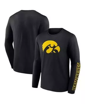 Мужская черная фирменная футболка с длинным рукавом Iowa Hawkeyes Double Time 2-Hit Fanatics, черный