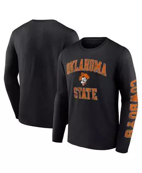 Мужская черная фирменная футболка с длинными рукавами и логотипом Oklahoma State Cowboys с рваной аркой Fanatics, черный