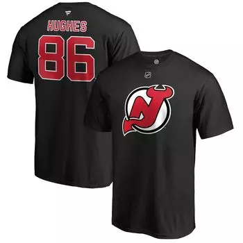Мужская черная фирменная футболка с именем и номером Jack Hughes New Jersey Devils Fanatics