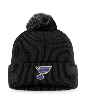 Мужская черная фирменная вязаная шапка St. Louis Blues с манжетами и помпоном Fanatics