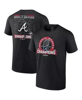 Мужская черная футболка atlanta braves 2021 world series champions signature roster Fanatics, черный