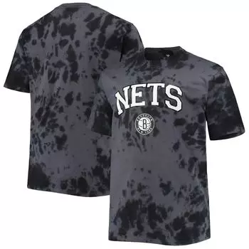 Мужская черная футболка Brooklyn Nets Big & Tall Marble Dye в тон Performance