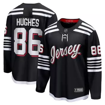 Мужская черная футболка Fanatics с логотипом Jack Hughes New Jersey Devils Alternate Premier Breakaway Player, цвет Nhl Black