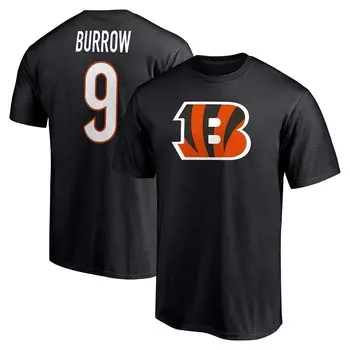 Мужская черная футболка Fanatics с логотипом Joe Burrow Cincinnati Bengals со значком игрока, именем и номером, цвет Bng Black