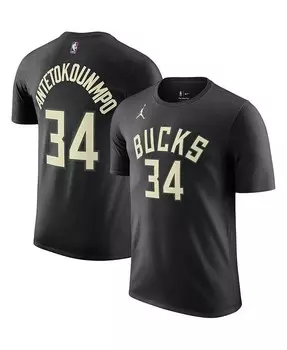 Мужская черная футболка Giannis Antetokounmpo Milwaukee Bucks 2022/23 Statement Edition с именем и номером Jordan, черный