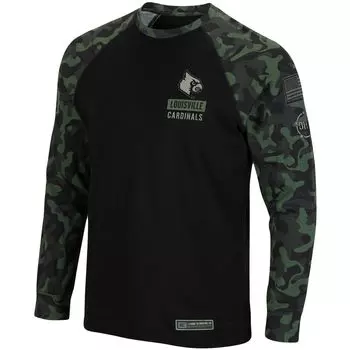 Мужская черная футболка Louisville Cardinals OHT Military Appreciation Camo с длинным рукавом реглан Colosseum