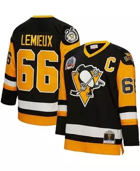 Мужская черная футболка Mario Lemieux Pittsburgh Penguins 1991 Blue Line Player Mitchell & Ness, черный