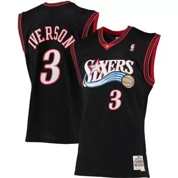 Мужская черная футболка Mitchell & Ness Allen Iverson Philadelphia 76ers Big & Tall Hardwood Classics