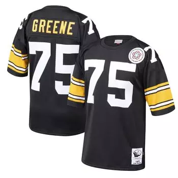 Мужская черная футболка Mitchell & Ness Joe Greene Pittsburgh Steelers 1975 Authentic Throwback для игрока в отставке
