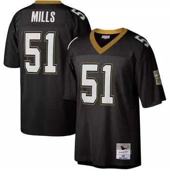 Мужская черная футболка Mitchell & Ness Sam Mills New Orleans Saints 1987 Legacy Replica