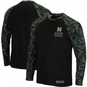 Мужская черная футболка Nebraska Huskers OHT Military Appreciation Camo Raglan с длинным рукавом Colosseum