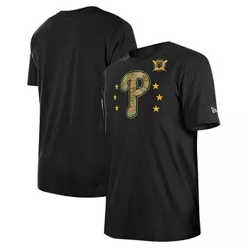 Мужская черная футболка New Era Philadelphia Phillies 2024, посвященная Дню вооруженных сил, цвет Phl Black